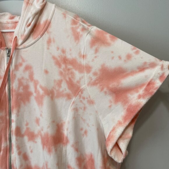 Livi Tie-Dye Hood Jumpsuit Zip Front Short Sleeve Pink/Peach & White Size 30/32 - Picture 2 of 7